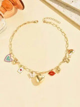 Gold Charm Necklace Heart Locket Rainbow Butterfly Lips Horse Layered Choker