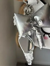 Cute Kawaii Sleepy Face Shoulder Bag White Black Silver Chain Bow Charm NWT