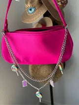 Hot Pink Y2K Shoulder Bag Candy Charm Baguette Purse Barbiecore Kawaii NWT