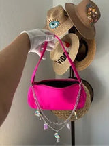 Hot Pink Y2K Shoulder Bag Candy Charm Baguette Purse Barbiecore Kawaii NWT