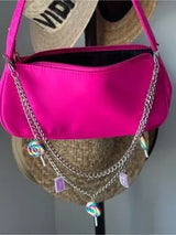Hot Pink Y2K Shoulder Bag Candy Charm Baguette Purse Barbiecore Kawaii NWT