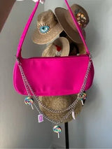 Hot Pink Y2K Shoulder Bag Candy Charm Baguette Purse Barbiecore Kawaii NWT
