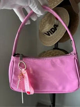Y2K Pink Patent Shoulder Bag w/ Kawaii Charm Baguette Purse Cute Glossy