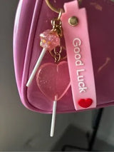 Y2K Pink Patent Shoulder Bag w/ Kawaii Charm Baguette Purse Cute Glossy