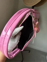 Y2K Pink Patent Shoulder Bag w/ Kawaii Charm Baguette Purse Cute Glossy
