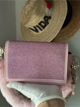 Pink Rhinestone Faux Fur Shoulder Bag Y2K Barbiecore Glam Purse w Charm