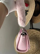 Pink Rhinestone Faux Fur Shoulder Bag Y2K Barbiecore Glam Purse w Charm