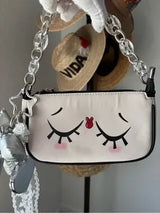 🤍 Kawaii Sleepy Face Shoulder Bag Acrylic Chain Mirror Charm Coquette Y2K Cute