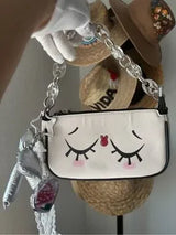 🤍 Kawaii Sleepy Face Shoulder Bag Acrylic Chain Mirror Charm Coquette Y2K Cute