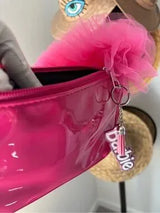 Barbie Pink Patent Shoulder Bag Ruffle Handle Charm Y2K Style NWT