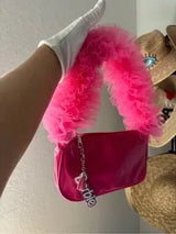 Barbie Pink Patent Shoulder Bag Ruffle Handle Charm Y2K Style NWT