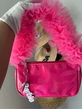Barbie Pink Patent Shoulder Bag Ruffle Handle Charm Y2K Style NWT