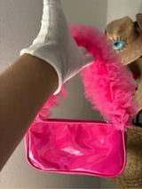 Barbie Pink Patent Shoulder Bag Ruffle Handle Charm Y2K Style NWT