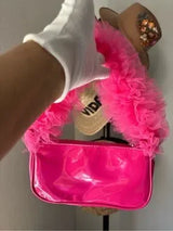 Barbie Pink Patent Shoulder Bag Ruffle Handle Charm Y2K Style NWT