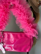 Barbie Pink Patent Shoulder Bag Ruffle Handle Charm Y2K Style NWT