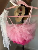 Sugar Thrillz Pink Ruffle Crop Top Set Gloves Scarf NWT Medium