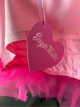 Sugar Thrillz Pink Ruffle Crop Top Set Gloves Scarf NWT Medium