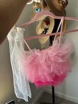 Sugar Thrillz Pink Ruffle Crop Top Set Gloves Scarf NWT Medium