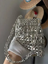 NWT Silver Metallic Beaded Mini Shoulder Bag Y2K Party Evening Purse