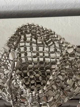 NWT Silver Metallic Beaded Mini Shoulder Bag Y2K Party Evening Purse