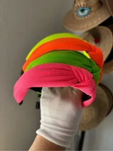 🌈 4-Piece Neon Knotted Headband Set | Hot Pink, Lime, Orange & Neon Yellow | Bou