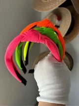 🌈 4-Piece Neon Knotted Headband Set | Hot Pink, Lime, Orange & Neon Yellow | Bou