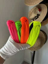 🌈 4-Piece Neon Knotted Headband Set | Hot Pink, Lime, Orange & Neon Yellow | Bou