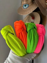 🌈 4-Piece Neon Knotted Headband Set | Hot Pink, Lime, Orange & Neon Yellow | Bou