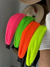 🌈 4-Piece Neon Knotted Headband Set | Hot Pink, Lime, Orange & Neon Yellow | Bou