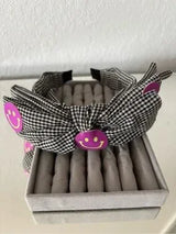 🖤😊 Gingham Bow Headband Purple Smiley Faces Cute Preppy Coquette NWT
