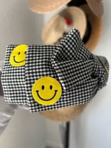 ✨ Smiley Face Gingham Knotted Headband Black & White New 😊