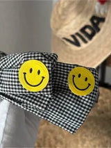 ✨ Smiley Face Gingham Knotted Headband Black & White New 😊