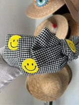 ✨ Smiley Face Gingham Knotted Headband Black & White New 😊