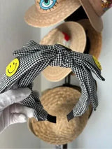 ✨ Smiley Face Gingham Knotted Headband Black & White New 😊
