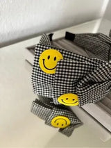 ✨ Smiley Face Gingham Knotted Headband Black & White New 😊