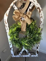🏡 Rustic Farmhouse Arched Window Frame Wall Decor w/ Greenery Wreath Large