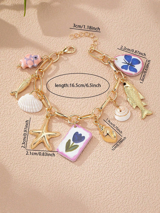 🐚⭐ Handmade Summer Beach Starfish & Shell Charm Bracelet